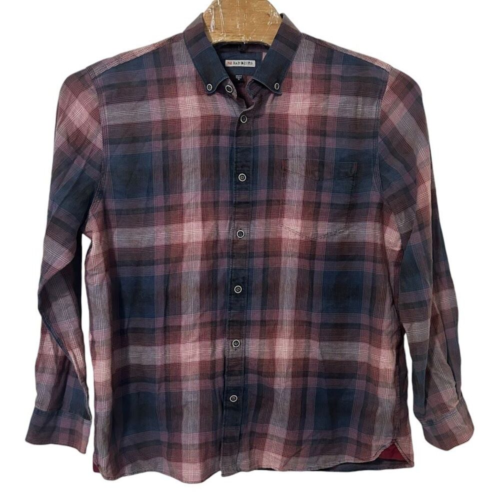 32 Bar Blues‎ Purple Multi Color Plaid Long Sleeve Button Shirt Mens XL